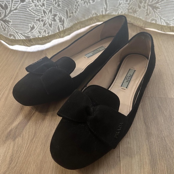 Prada Black Suede Bow Flats - Picture 3 of 5